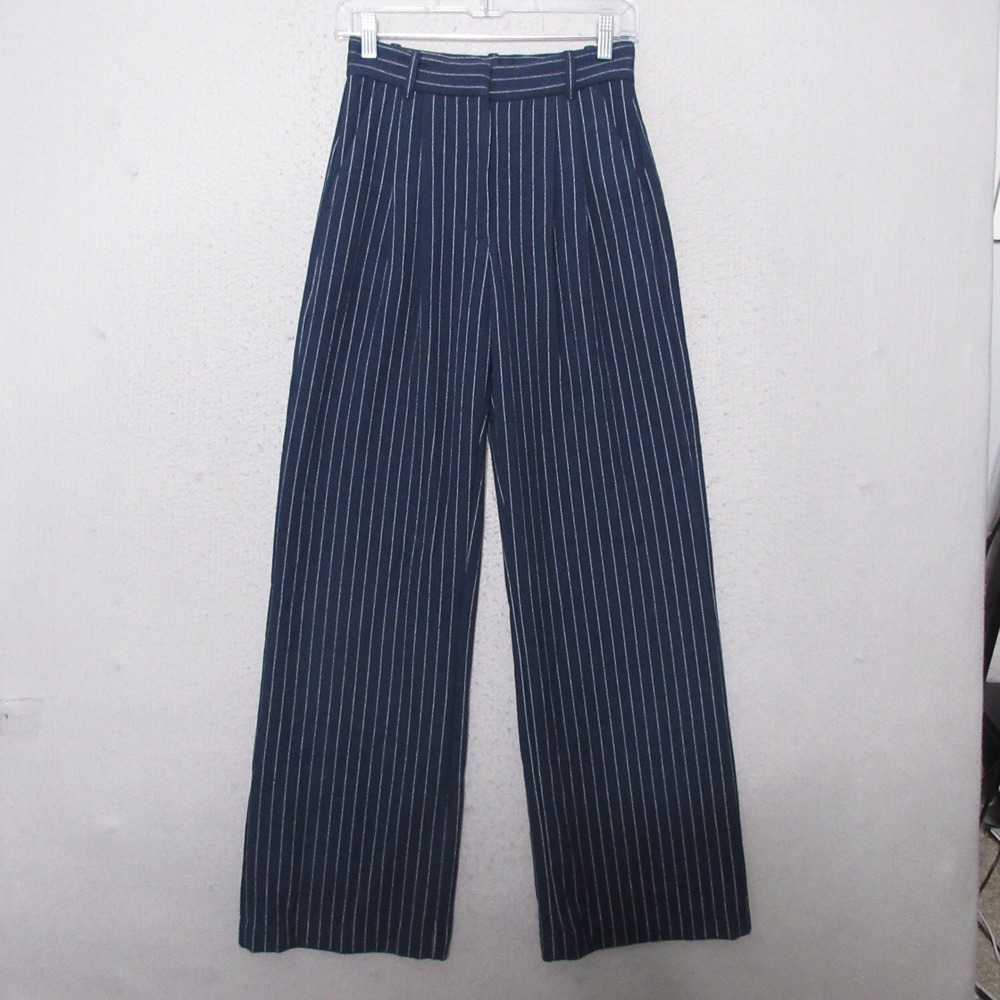 Abercrombie & Fitch Pants XS Blue Pinstripe Tailored Ultra Wide Leg Quiet Luxury